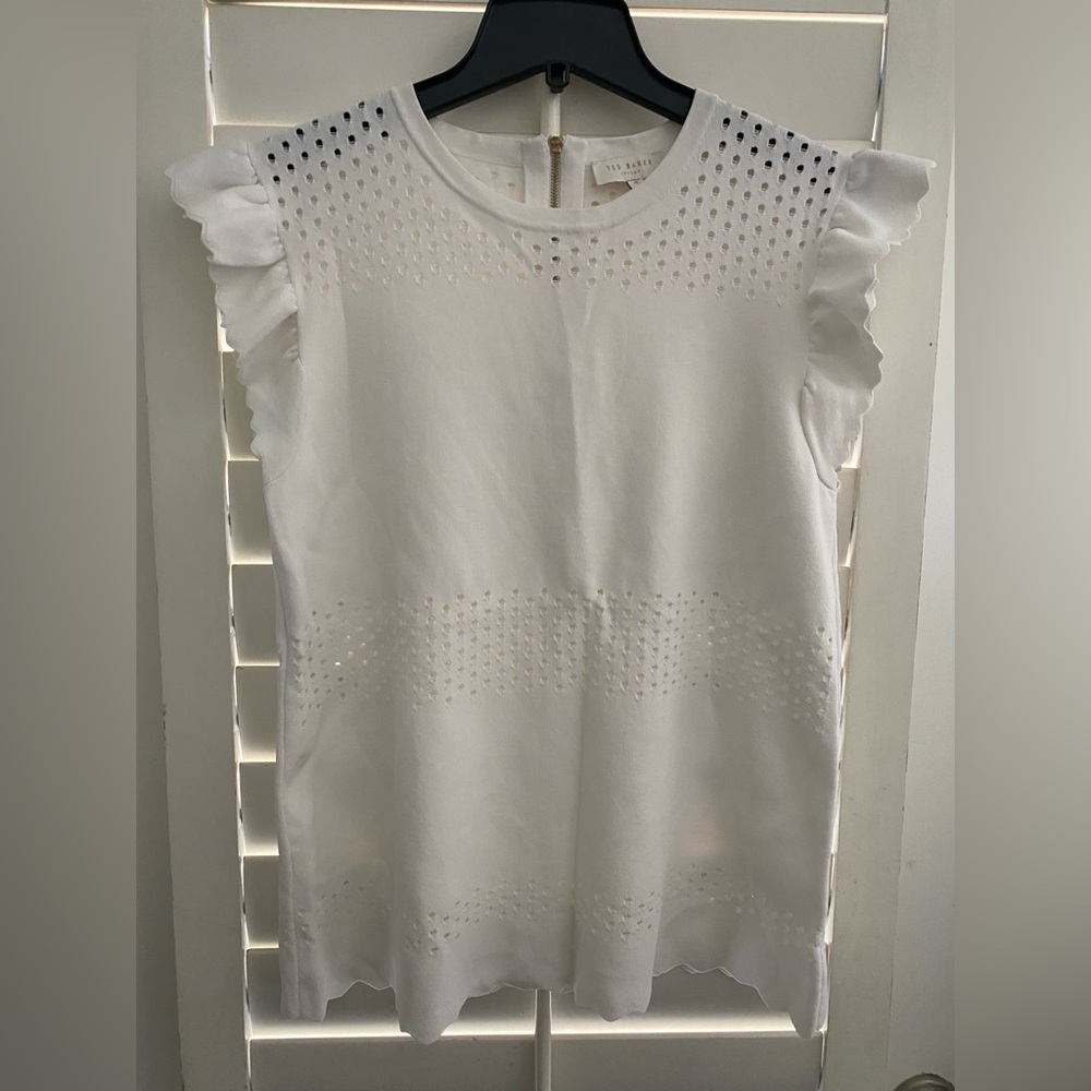 Ted Baker eyelet cut out knit sweater ruffle sleeve top